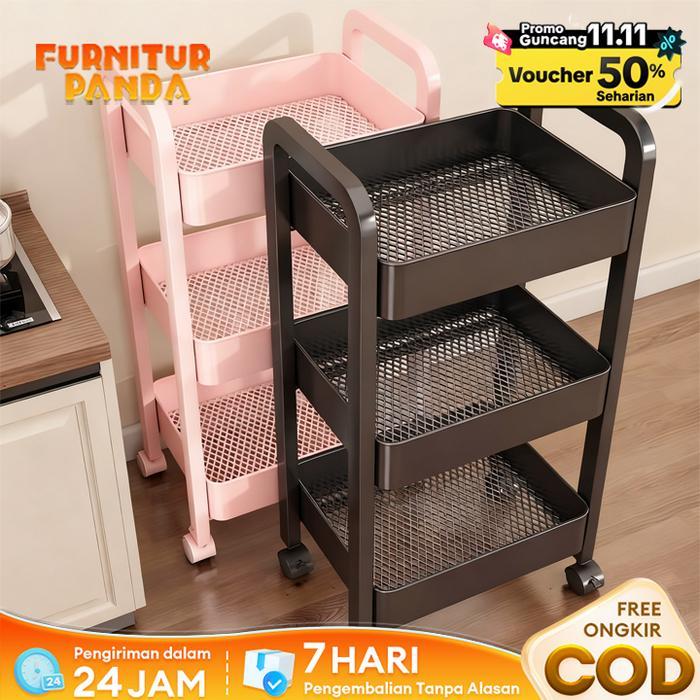 100% BesiRak Troli Susun 4 tingkat Rak Susun Serbaguna Rak kamar mandi Rak besi susun Rak snack Rak