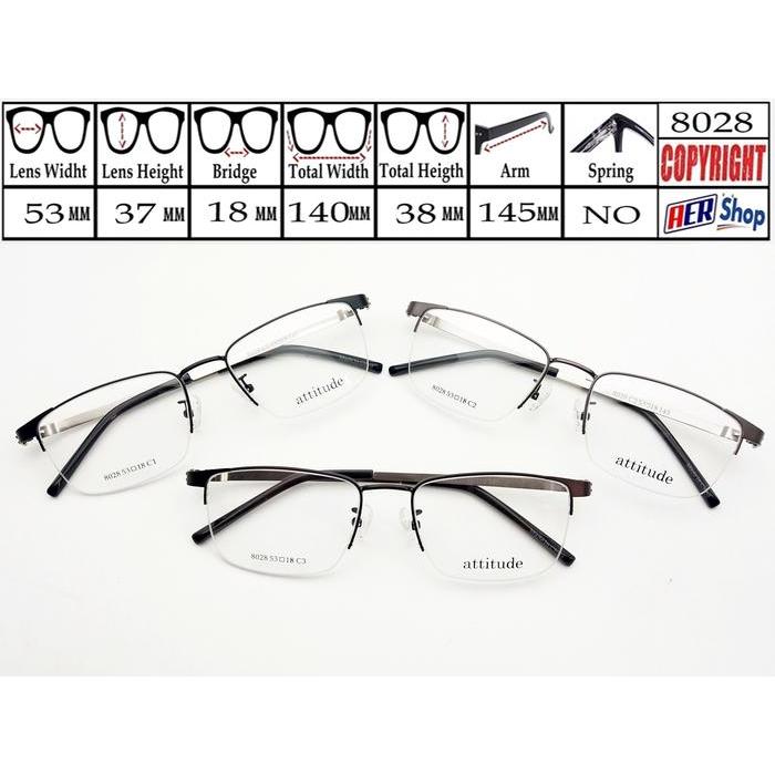 kacamata original ATTITUDE half frame kacamata minus metal unisex