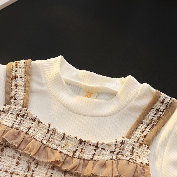 Gaun Pesta Anak Perempuan dengan Hiasan Tali dan Tas Kecil, Bahan Kerudung Lembut, Import, Cocok