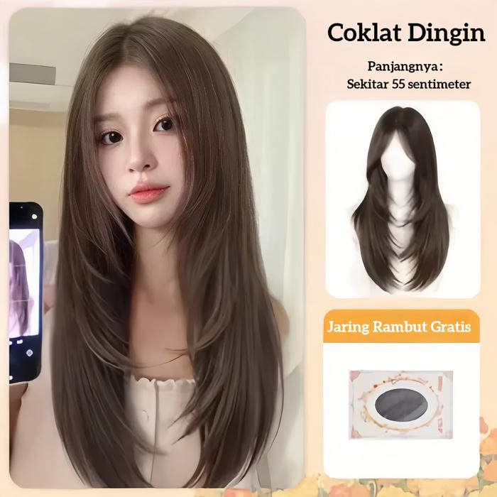 Rambut wig wanita/Wig korean style/Wig daily Layer/Wig naturaal wanita/wik rambut wanita panjang/Wig