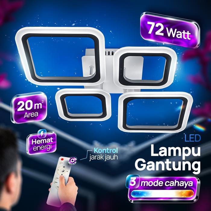 LEDCITY Lampu Gantung LED dengan Remote minimalis, aesthetic, plafon; ruang tamu terang, kamar tidur