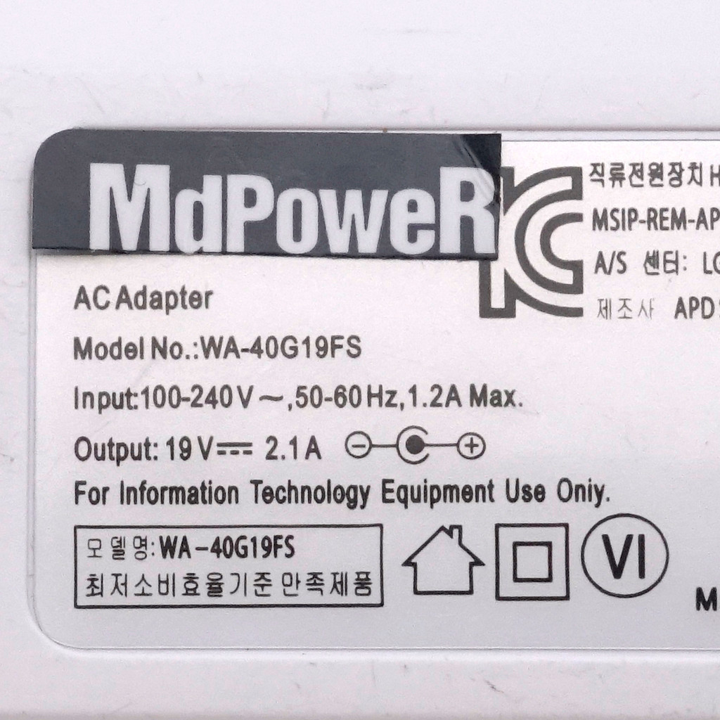 19V 2.1A 40W 3.0x1.0mm AC Adapter For LG LCAP48-WK LCAP48-BK WA-40G19FS ADS-40MSG-19 19040GPK GRAM