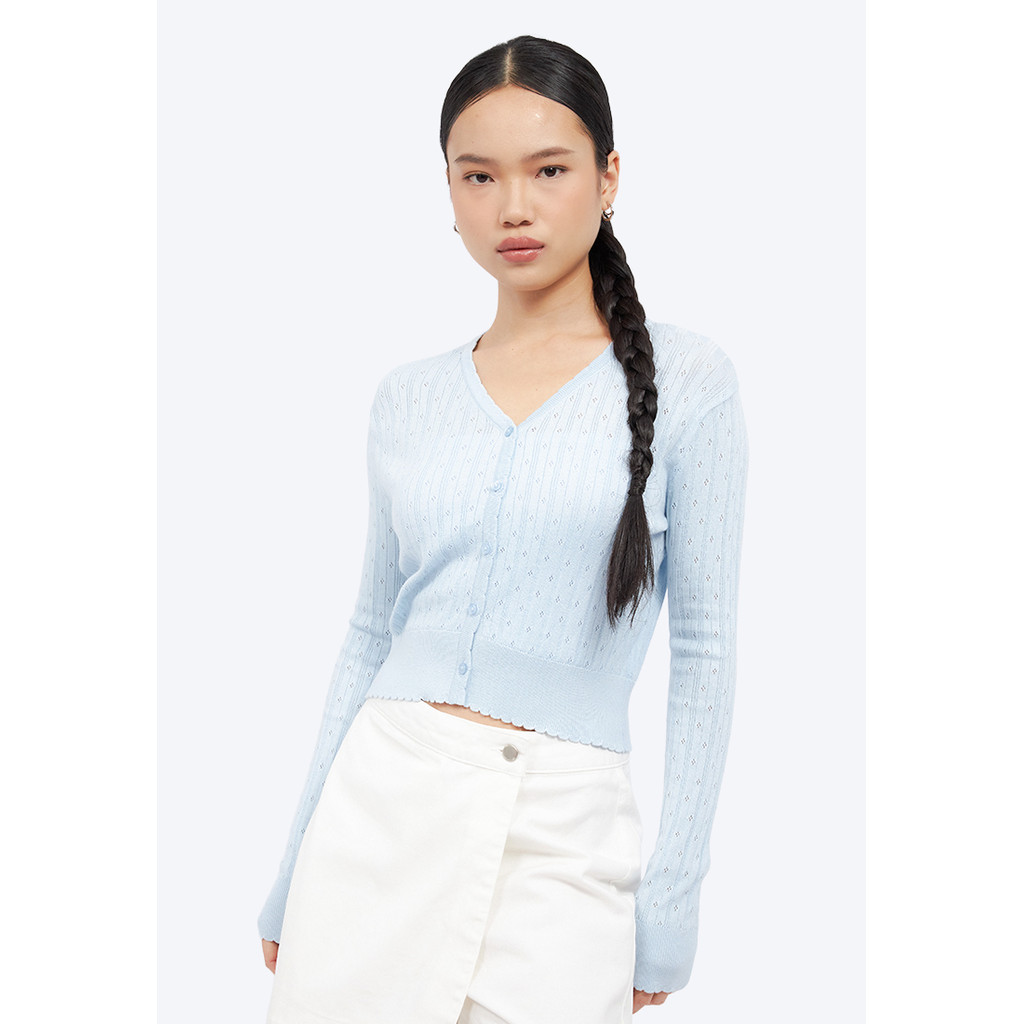 COLORBOX V-Neck Pointelle Crop Cardigan Fresh Mint