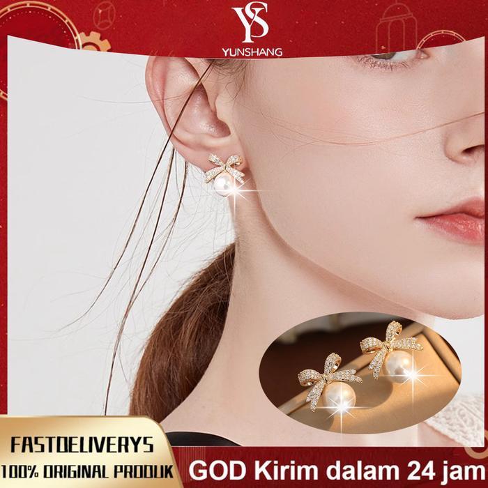 Anting Anting Zirkonia Mutiara Perhiasan fashion kreatif anting-anting asli dopamin mewah yang