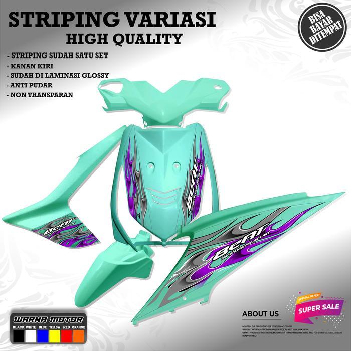 VARIASI 7 STRIPING BEAT KARBU STICKER MOTOR MOTIP API UNGU Motorcycle