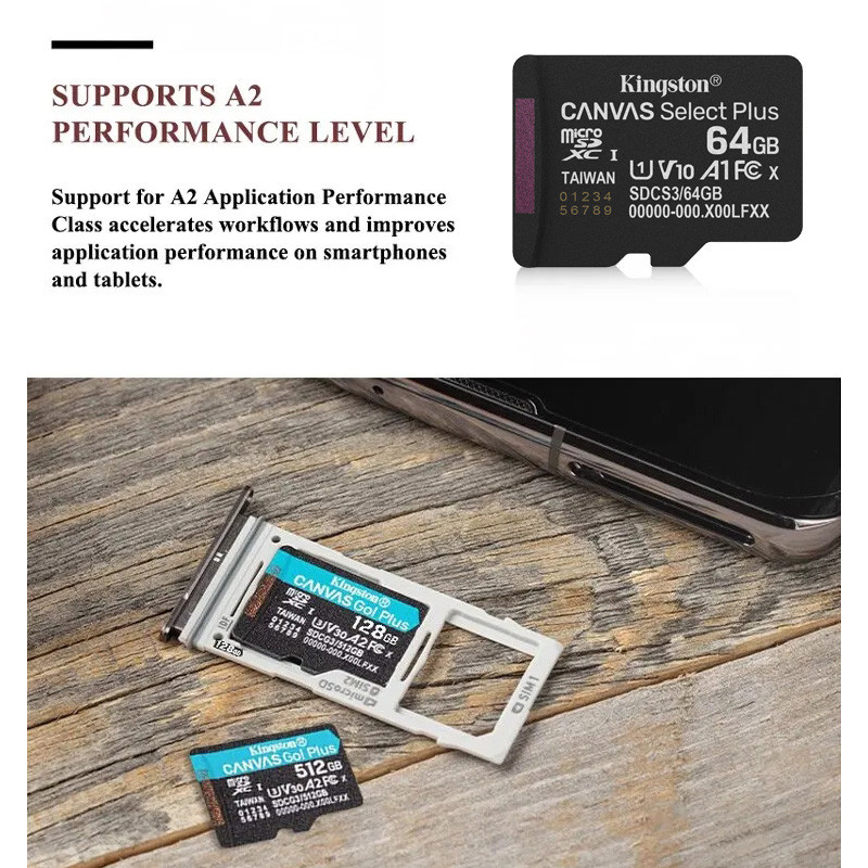 Original Kingston Micro SD Card U3 V30 A2 128Gb 256Gb 512Gb MicroSD Card 64G 1T Adapter Max 150Mb
