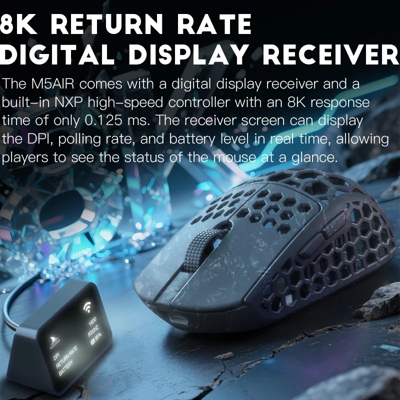 Darmoshark M5Air 30g Lightweight Finger Grip Carbon Fiber Mouse Bluetooth Wireless 4K 8K Mouse