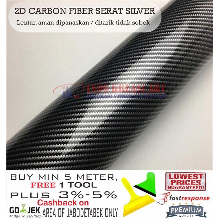 "New" STICKER MOBIL 2D CARBON GLOSSY STIKER KARBON SERAT SILVER BUKAN 6D 5D