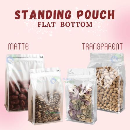 STANDING POUCH FLAT BOTTOM MATTE TRANSPARENT - KEMASAN BUBUK SNACK