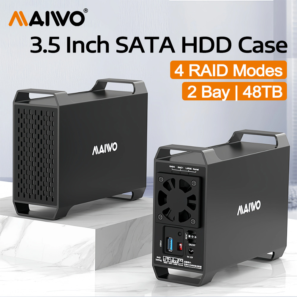 MAIWO 2 Bay Raid Enclosure for 3.5" SATA HDD Case with 4 Raid Modes USB3.0 Hard Drive Adapter for
