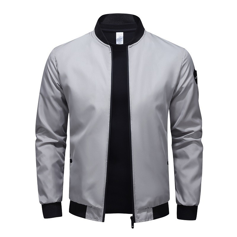 Jaket Pria Casual Musim Semi Musim Gugur Tipis Warna Polos Ringan Zipper Outerwear Windbreaker Stree
