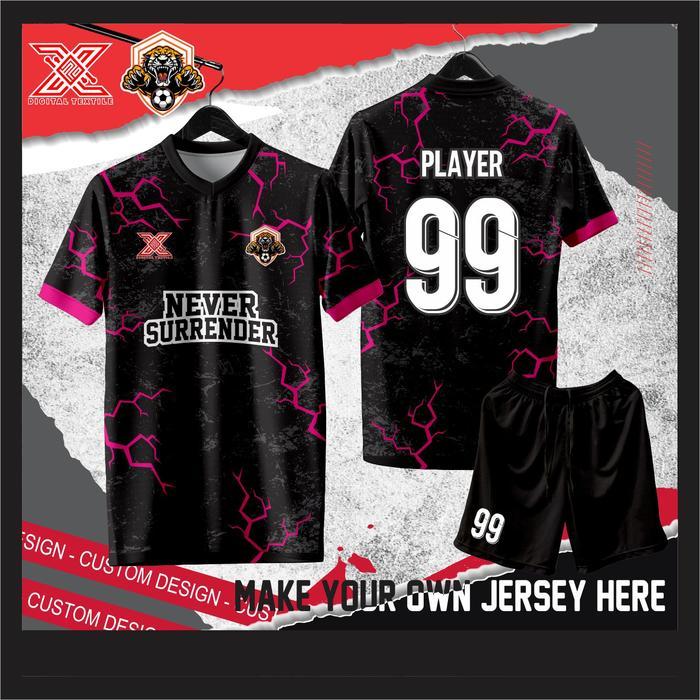 JERSEY CUSTOM FUTSAL DAN SEPAKBOLA MOTIF PINK BLACK THUNDER GRATIS NAMA / JERSEY FUTSAL CUSTOM