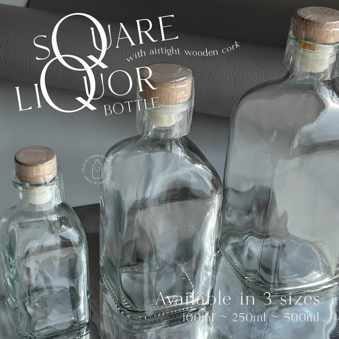 Botol kaca liquor square bottle - botol kaca liquor kotak- tutup cork