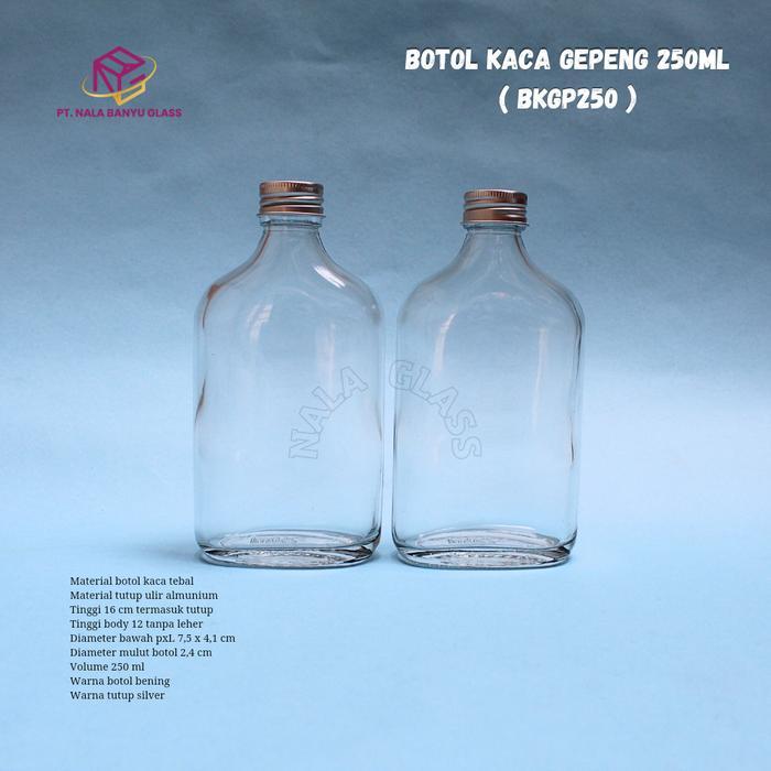 BKGP250 botol kaca gepeng 250ml tutup almunium / botol kaca 250ml baru