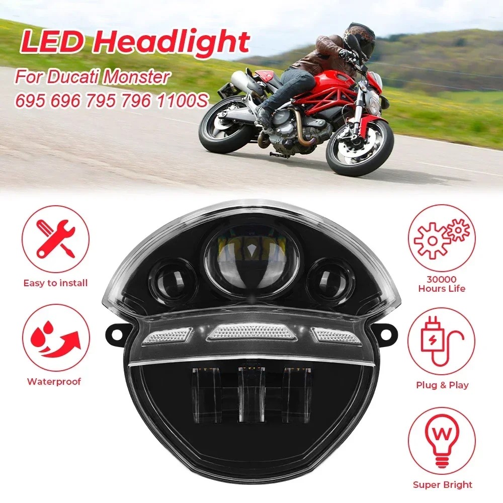 FLASH SALE    Headlight For Ducati Monster 695 696 795 796 1100 1100S M1000 2008 2015 LED Front Head