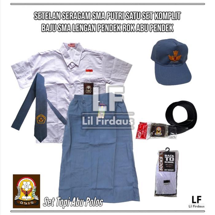 Setelan Seragam SMA Perempuan - Baju SMA Lengan Pendek, Rok Abu Pendek