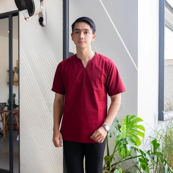 Baju Koko Dewasa Kemko Polos Model Kerah V Tanpa Kancing Terbaru Bahan Katun Tebal Premium Lengan