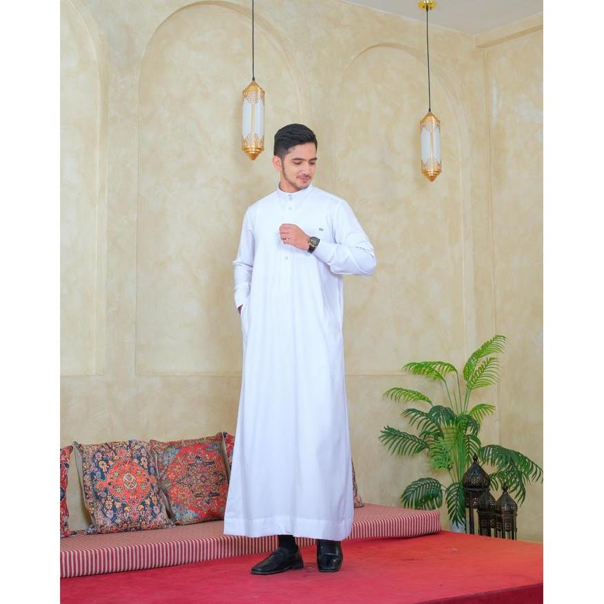 Al Haramain Series Semi Wol Thobe Hamzah Jubah / Gamis Pria Remaja & Dewasa (241760/61/62) Putih