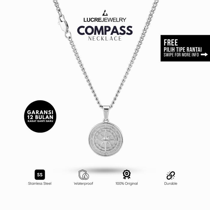 BRG BARU Lucre Kalung Pria Anti Karat - COMPASS Rantai Liontin Titanium Keren
