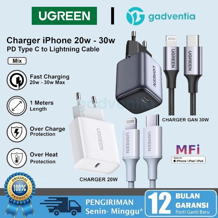 TEREMURAHTERLARIS READY SILAHKAN DIORDER UGREEN CHARGER SET MFI UNTUK IPHONE 11 12 13 14 PRO MAX PD