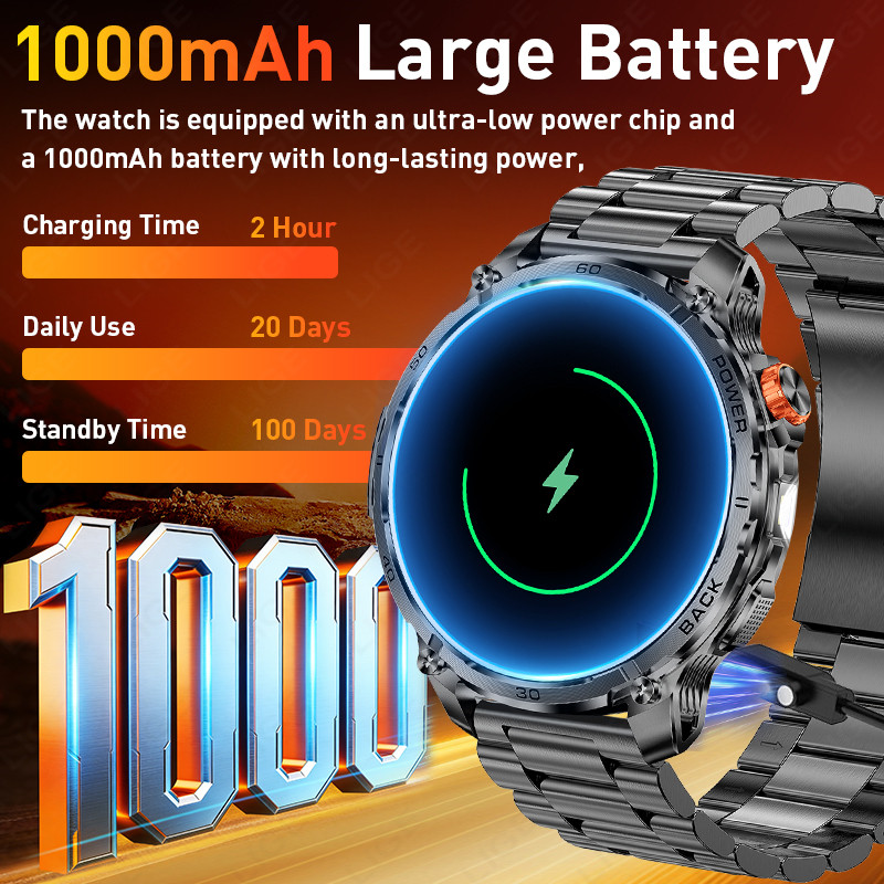 Jam Tangan Pintar LIGE TRex3 Ultra Tahan Air IP68 dengan Layar AMOLED