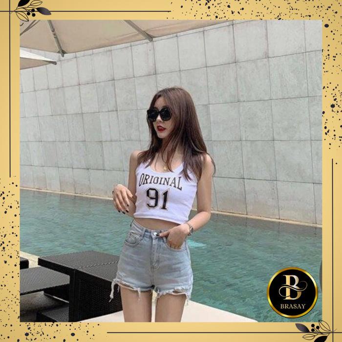 Brasay Crop Top/Tank Top Rajut Wanita Style Korea 4022