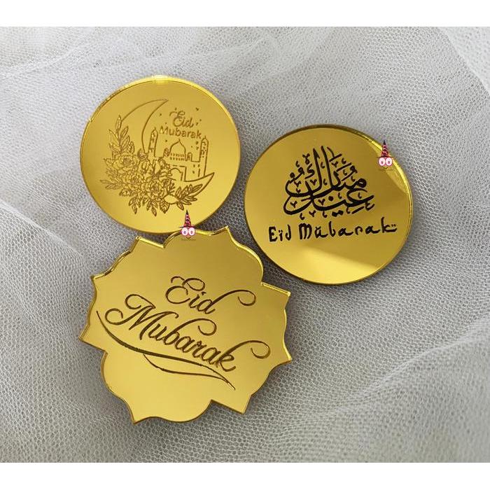READY - MINI AKRILIK Topper Kue Idul Fitri Tag Hampers Idul Fitri Hang Tag Eid Mubarak Acrylic Tag