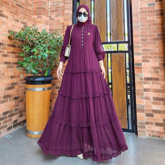 Terlaris Casandra Dress Set Jilbab Polos Ceruty Babydoll Premium Gamis Lebaran Wanita Muslim Busui