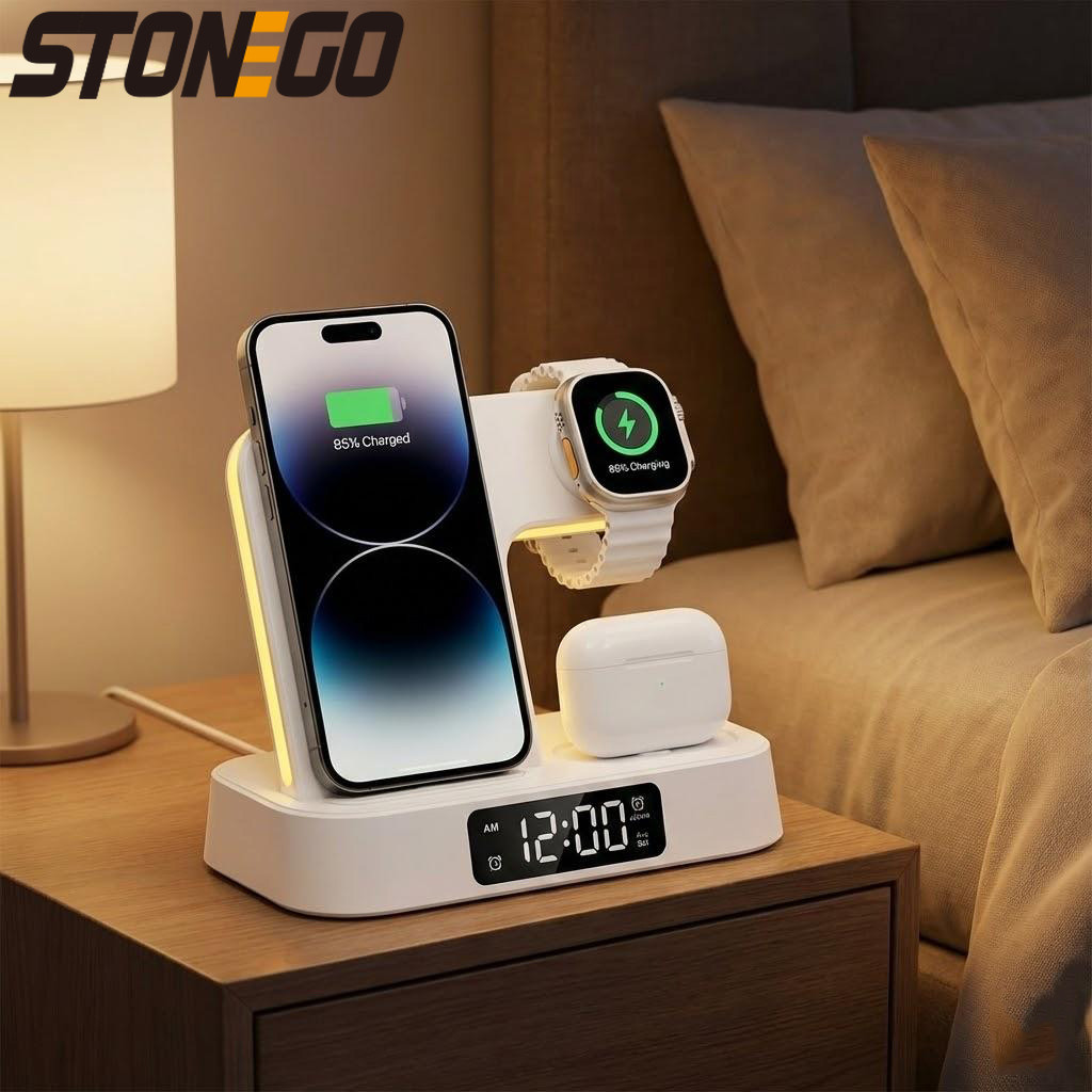 Terbaru 30W Foldable Wireless Charger Clock with RGB Light for iPhone 13 12 Pro Max Apple Watch 7 6 