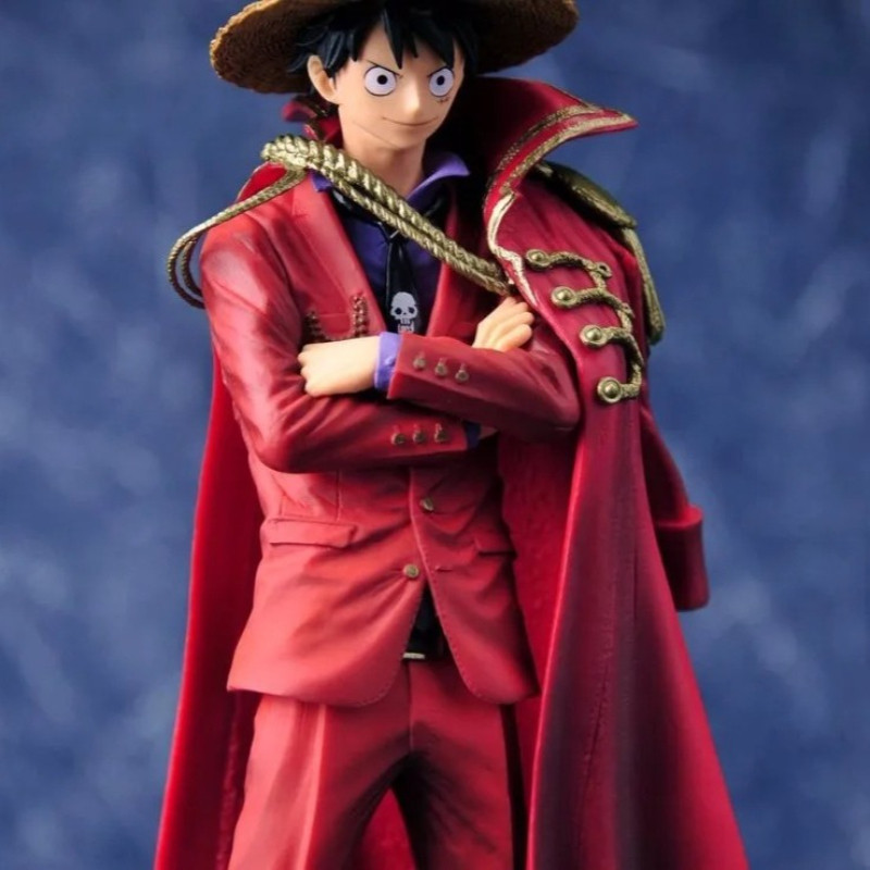 25cm Anime One Piece 20th Anniversary Red Cloak Luffy Straw Hat Action Figure PVC statue model home