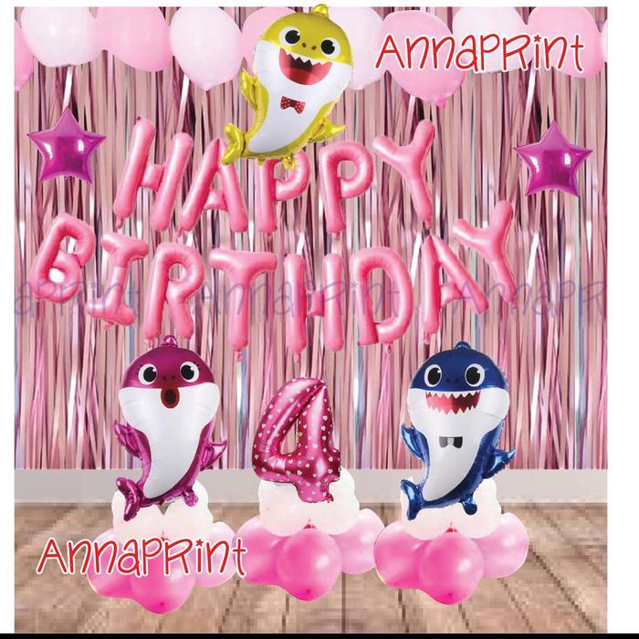 Paket set balon dekorasi ulang tahun birthday baby shark ikan hiu