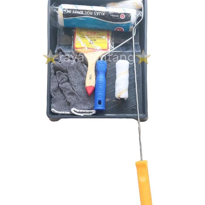 "New" Paket bak 7 in 1 kuas roll 9inch kuas 5inch refill sarung tangan rajut 3 benang peralatan