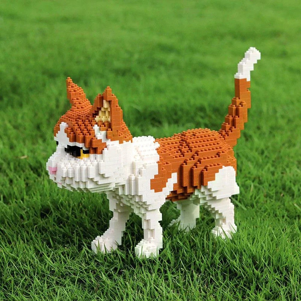 Knew Built Four styles of expressive micro particle mini cat building blocks, orange and cow models,