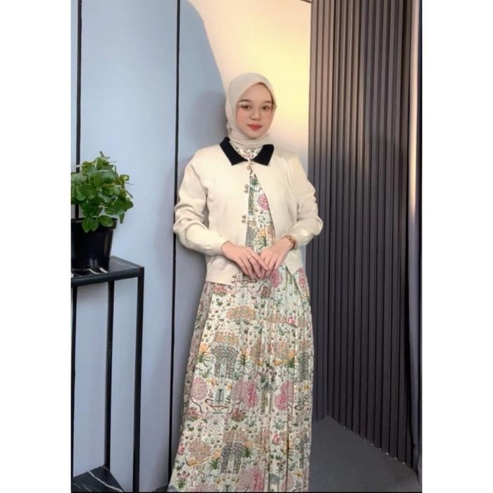 Inner Dress Susun Motif Bahan Rayon Premium Enifta Dress Floral Bunga-Bunga Wanita Busui Tanpa