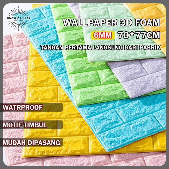 Wallpaper dinding 3D foam, kertas dinding bata putih busa