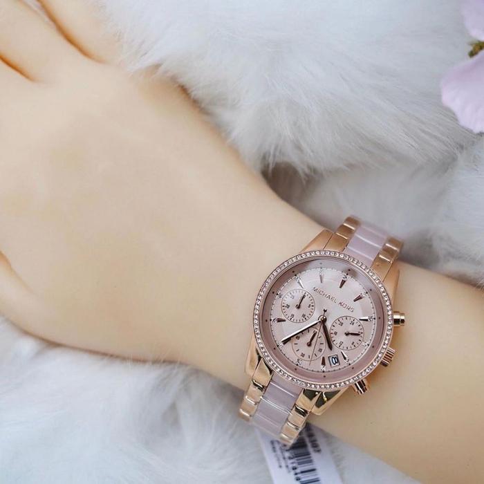 (Jual-1225) Jam Tangan Wanita Michael Kors Mk 6307 Acrylic Rosegold