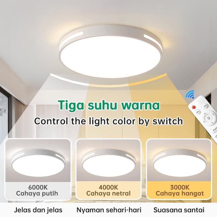 Lampu Plafon Minimalis Modern Ruang Tamu Kamar Tidur Lampu Plafon LED 3Warna Lampu Plafon Remote