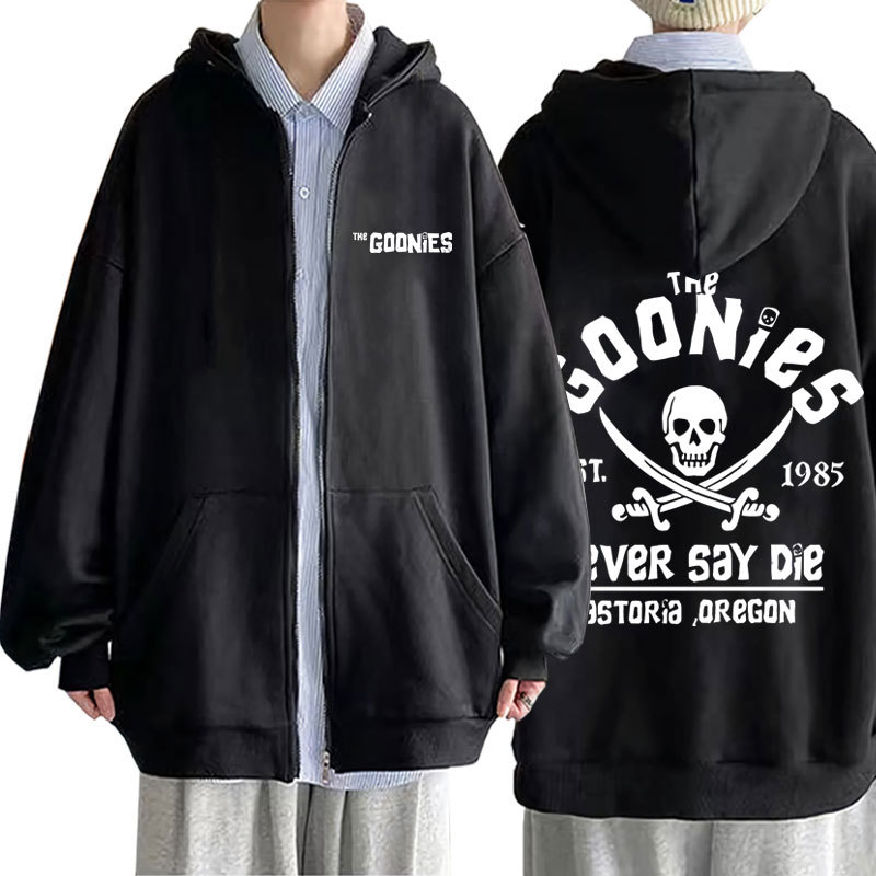 Funny Movie The Goonies Never Say Die Zipper Hoodie Skeleton Graphic Zip Up Jacket Men Women Vintage