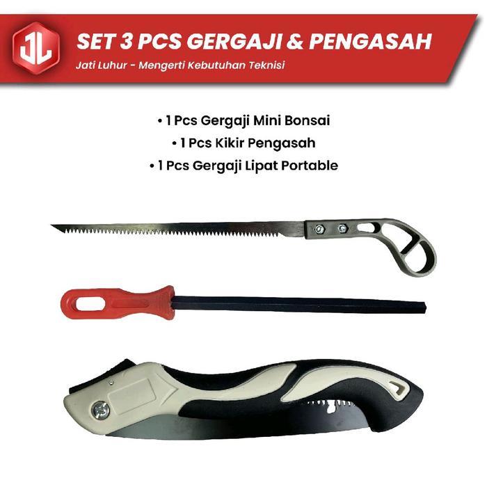 Set 3 pcs Gergaji Lipat Portable, Gergaji mini Bonsai dan kikir pengasah gergaji 6 inchi. Gergaji