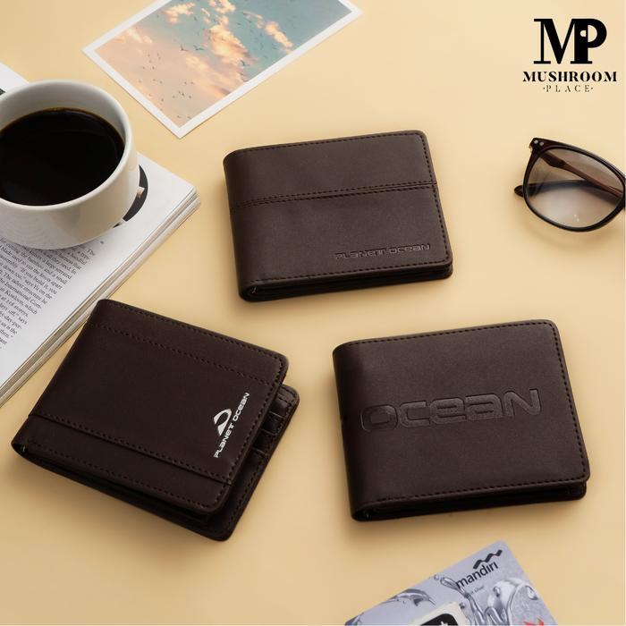 Dompet Pria Dompet Pendek Lipat Polos Pria Planet Ocean Coklat Tua Original