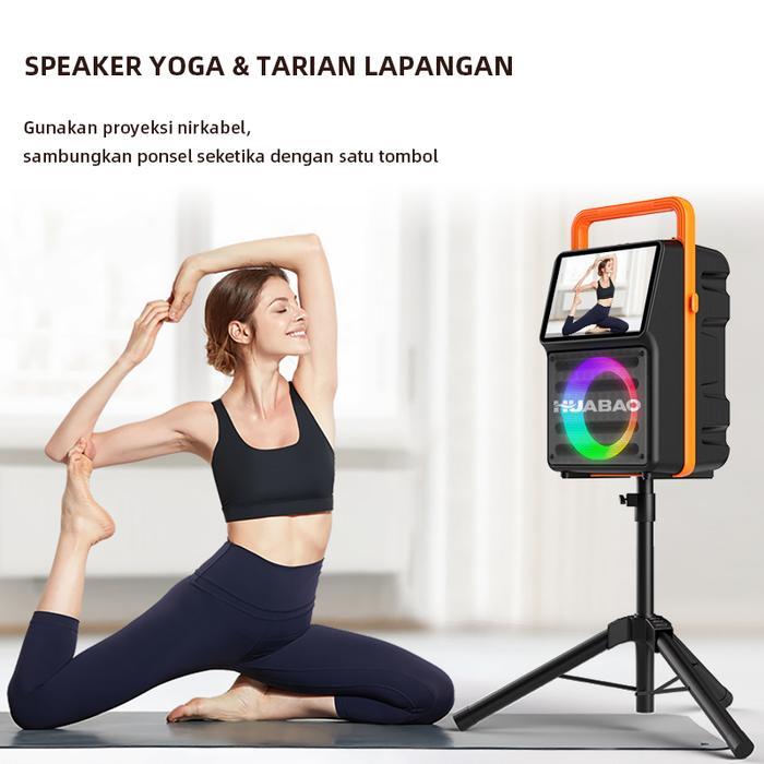 Huabao A51 Karaoke Speaker Bluetooth 2 Mic Portable Party Monitor Screen Layar Usb Video Mp4 Player