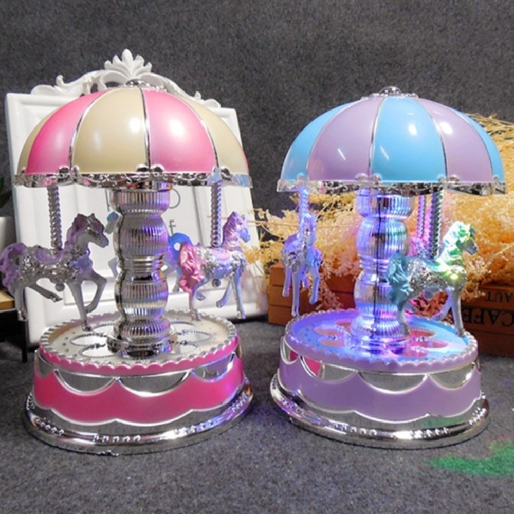 Fantasy Exquisite Carousel Music Box Cartoon Luminous Carousel Ornaments Plastic Gifts Horse Music