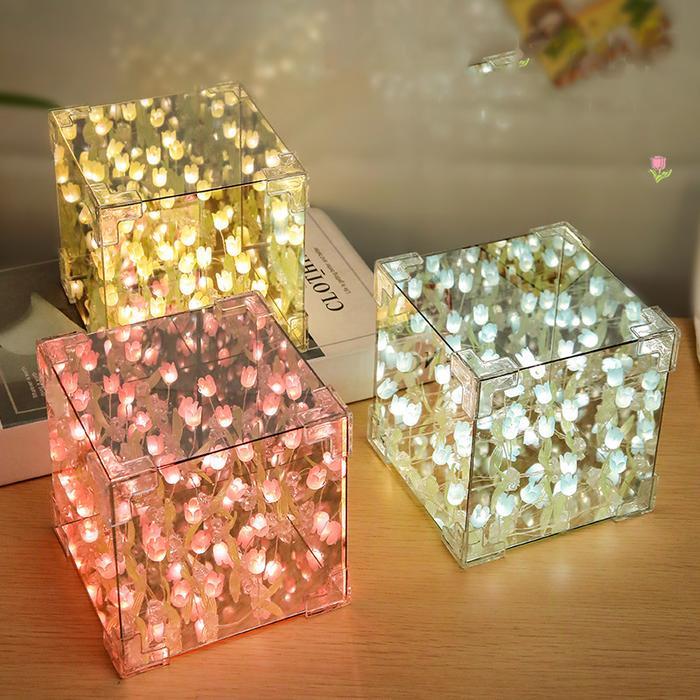 YKO Lampu Tulip Malam Kubus Rubik tulip malam lampu led awan kamar aesthetic Lampu malam DIY buatan