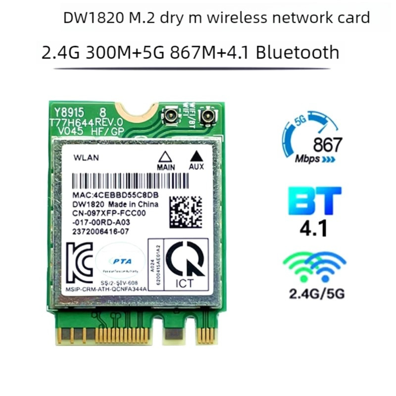 DW1820 QCNFA344A 5G Dual-Band Gigabit AC Notebook Wireless Network Card 4.1 Bluetooth NGFF