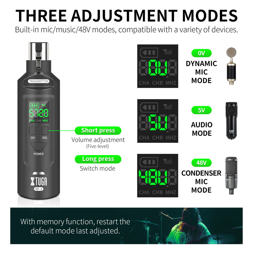 XTUGA UHF Professional Wireless XLR Microphone/Guitar transmitte Converter Rechargeable Battery For