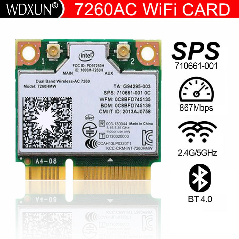 Dual Band Wireless-AC7260 7260AC 7260HMW AC7260 7260HMWAC half Mini PCI-e BT4.0 Wireless Card for HP