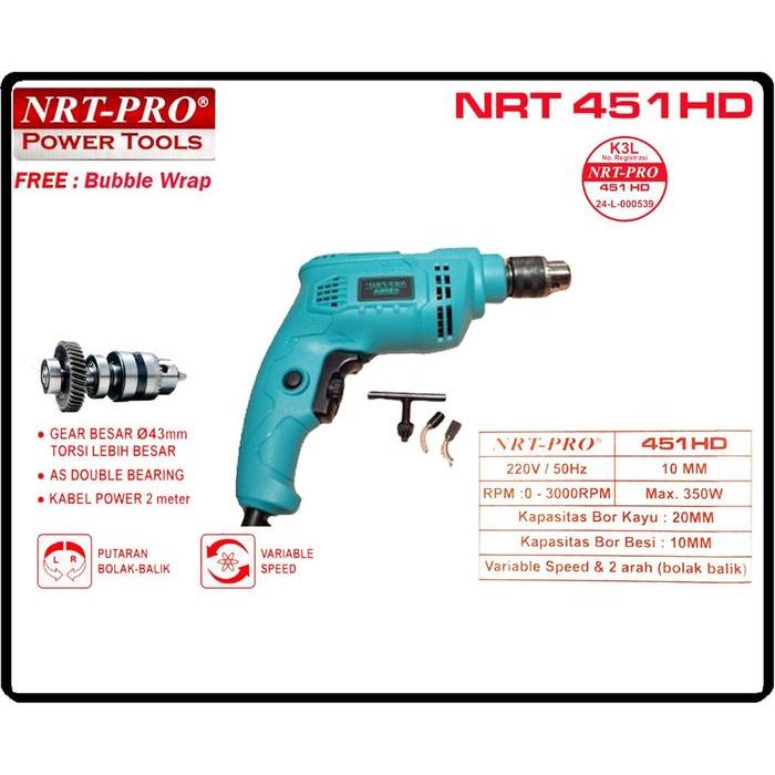 Nrt-Pro 451Hd 10Mm Mesin Bor Listrik - Model Mt606 Gear Besar Double Bearing