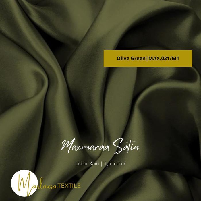 Kain Pure Silky Satin Maxmaraa Premium Olive Green Hijau Zaitun