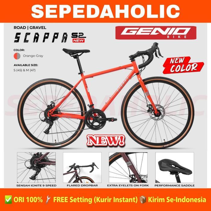 [PROMO TURUN HARGA] Sepeda Gravel GENIO SCAPPA S2 NEW 700C 18 Speed Roadbike - Orange Gray, Size 45 