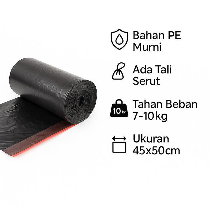 N3W Kantong Plastik Sampah Roll Ukuran 45x50Cm Dengan Tali Pengikat Isi 15